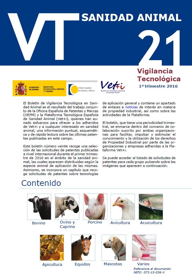 Ya está disponible el Boletín de Vigilancia Tecnológica de Sanidad Animal del primer trimestre de 2016