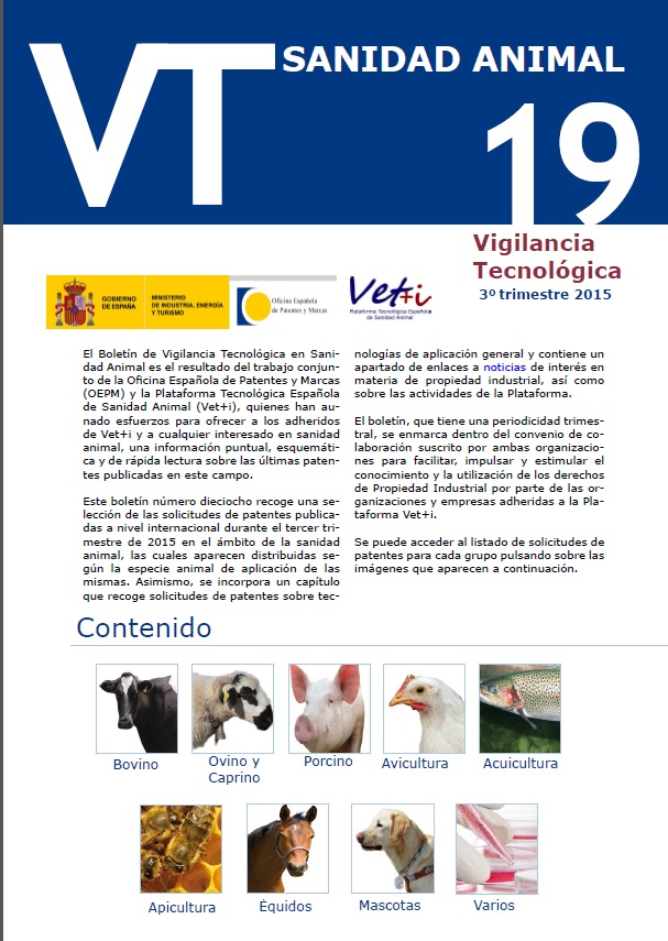 Publicación del Boletín de Vigilancia Tecnológica en Sanidad Animal número 19, del tercer trimestre de 2015